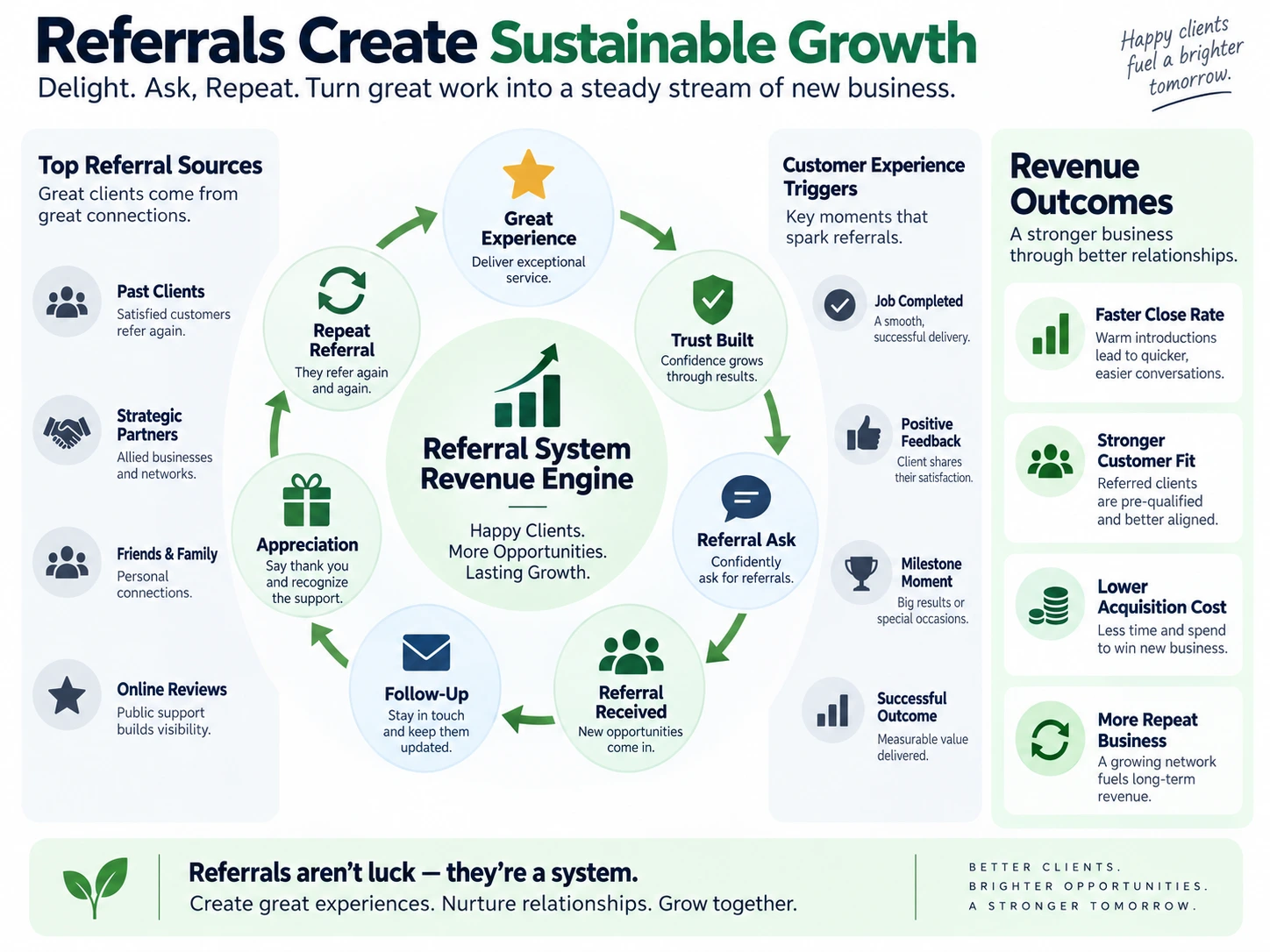 Referral system diagram showing how a structured referral process drives business growth