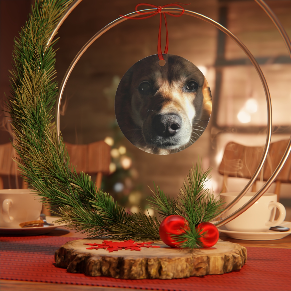 Pet ornament in a holiday wreath