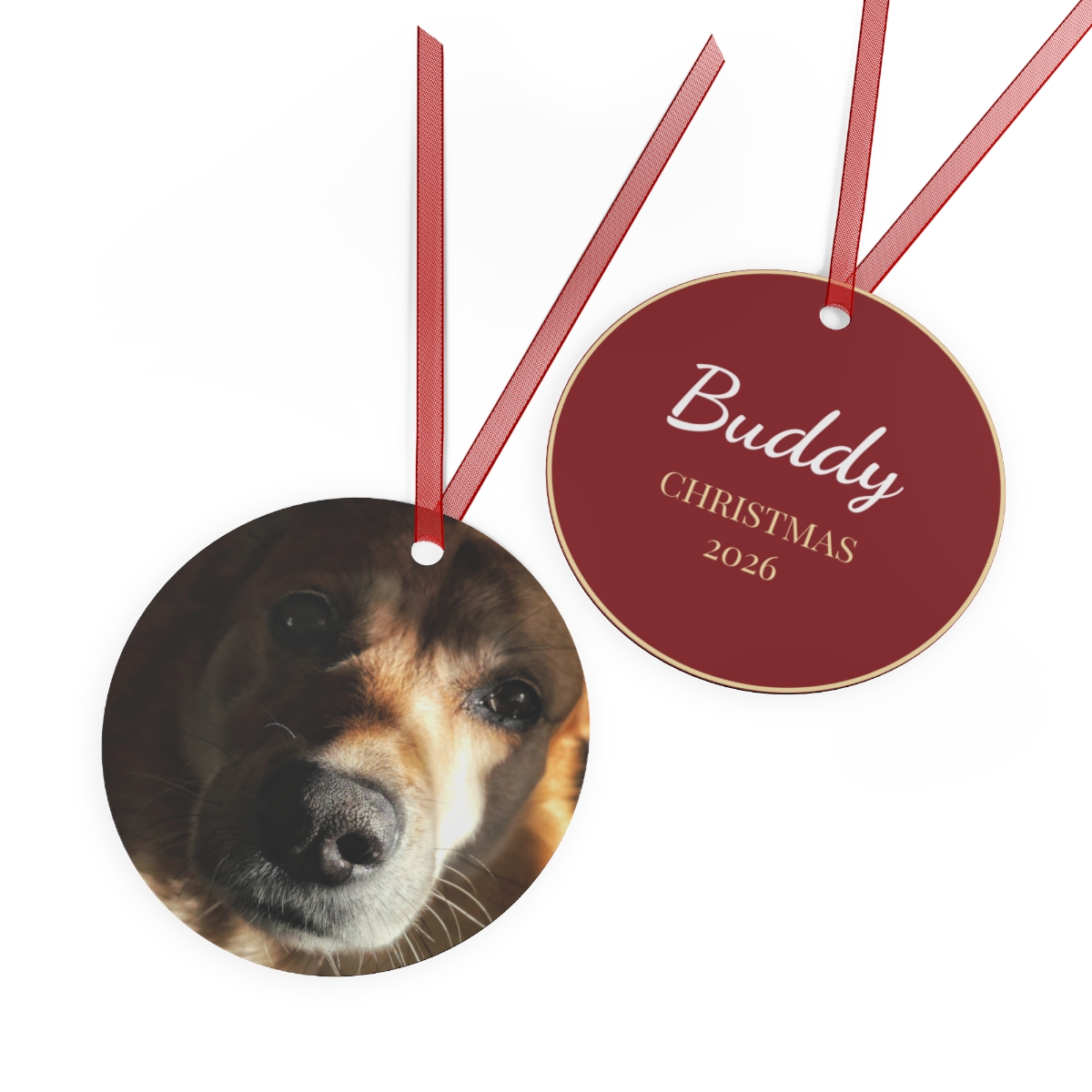 Personalized pet photo ornament, front and back