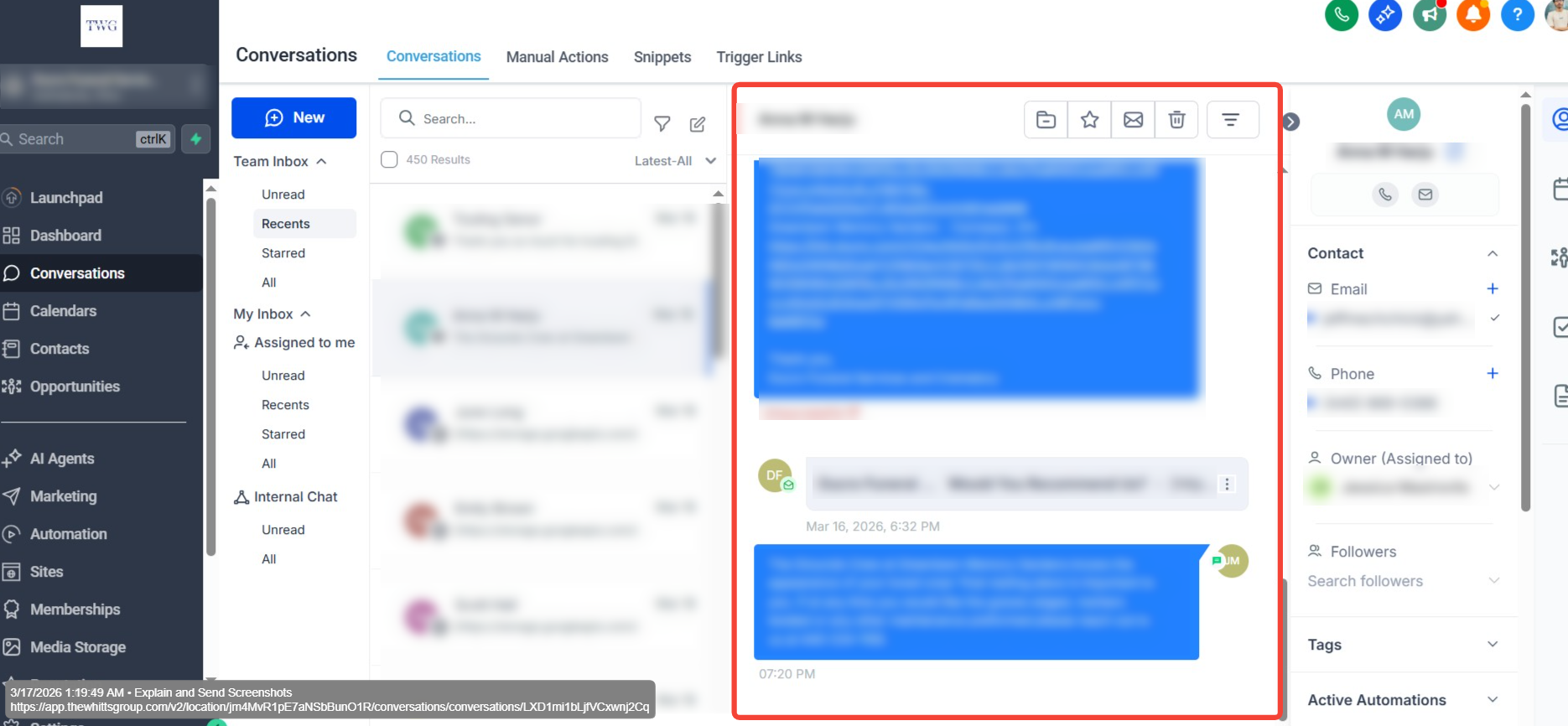 Message History Panel — Desktop Screenshot