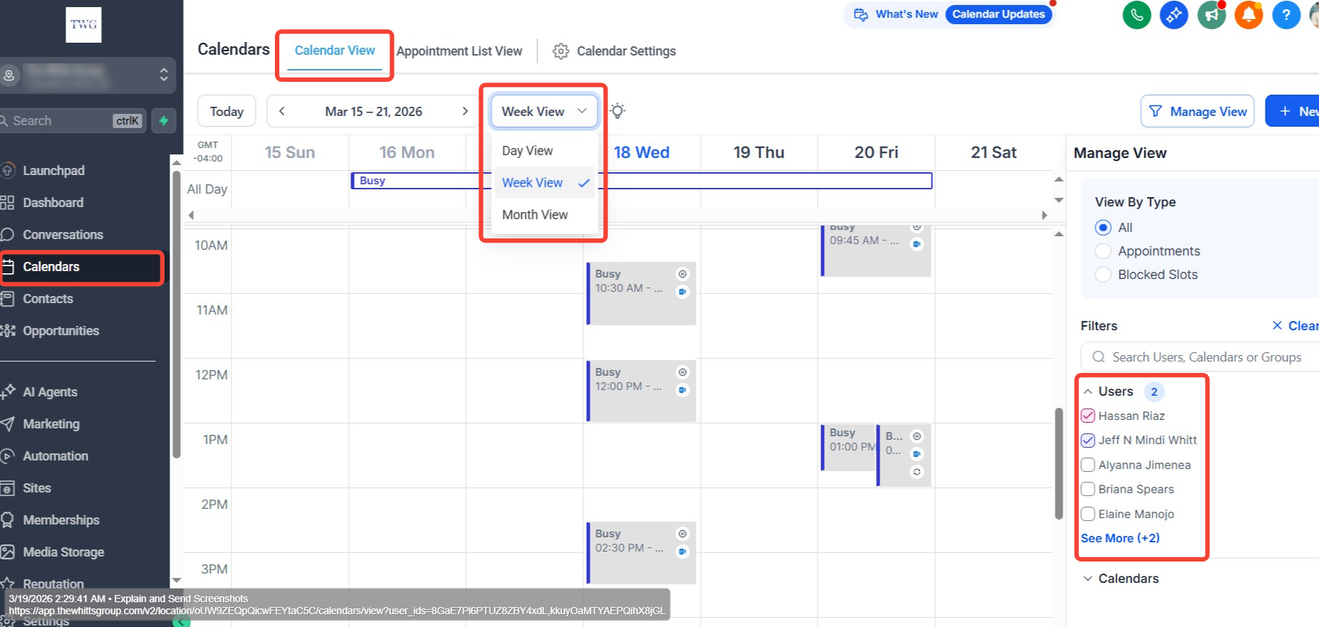 Calendar View — Desktop Screenshot