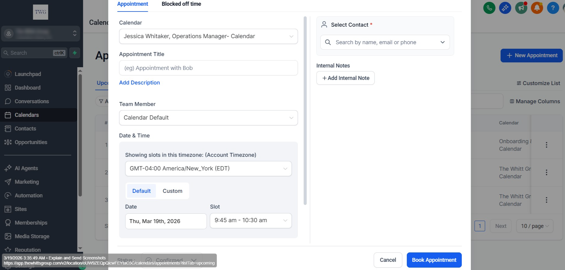 Book Appointment Form — Desktop Screenshot