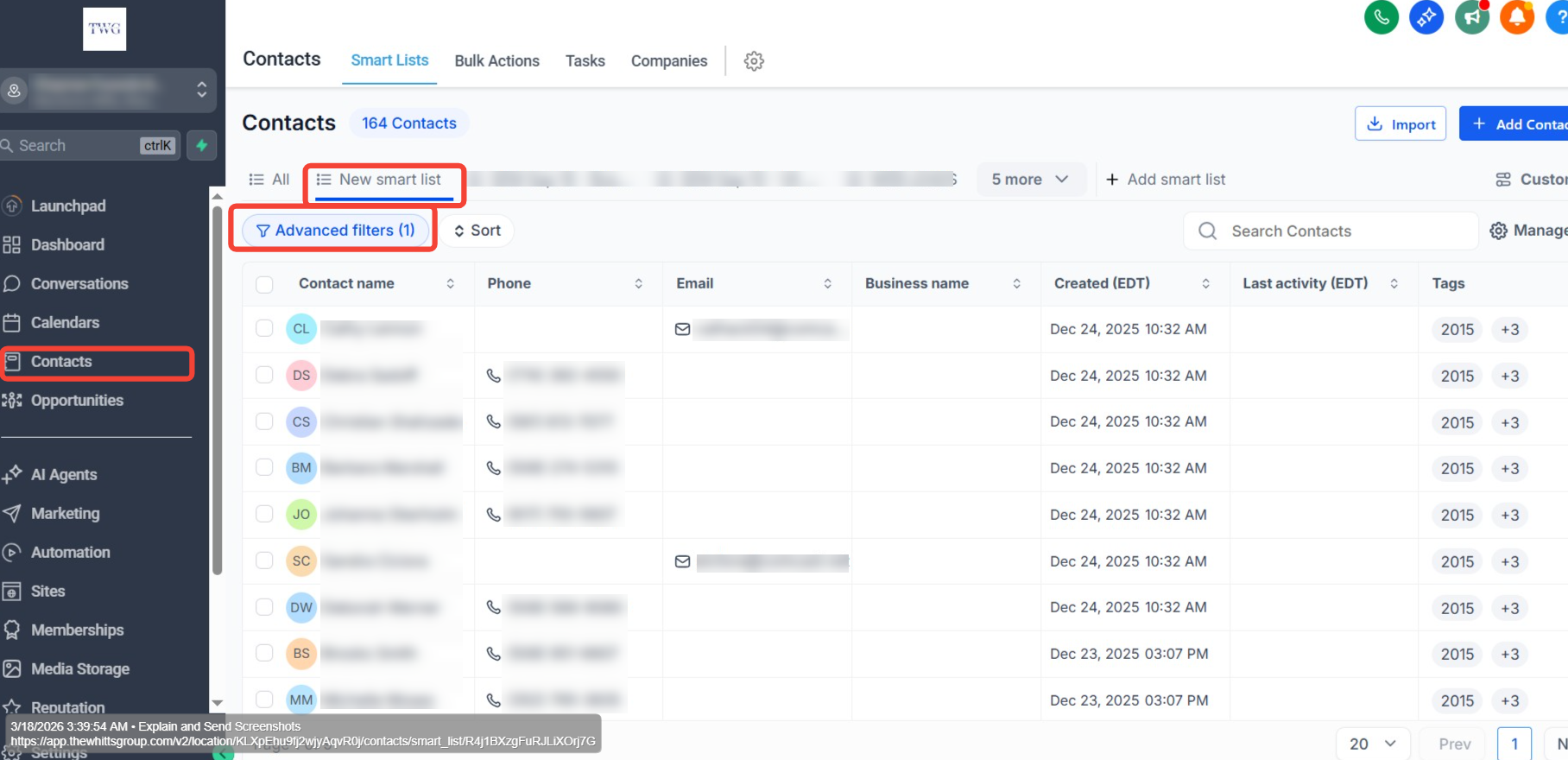 Saved Smart List Visible — Screenshot
