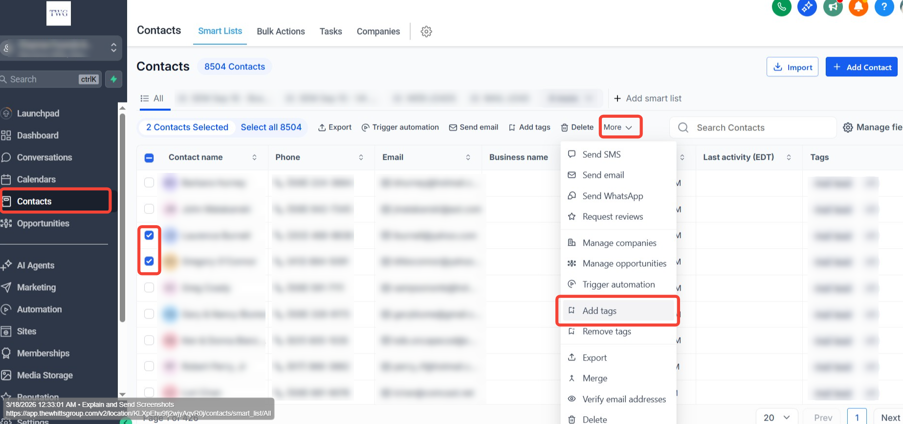 Add Tags Bulk Action — Desktop Screenshot
