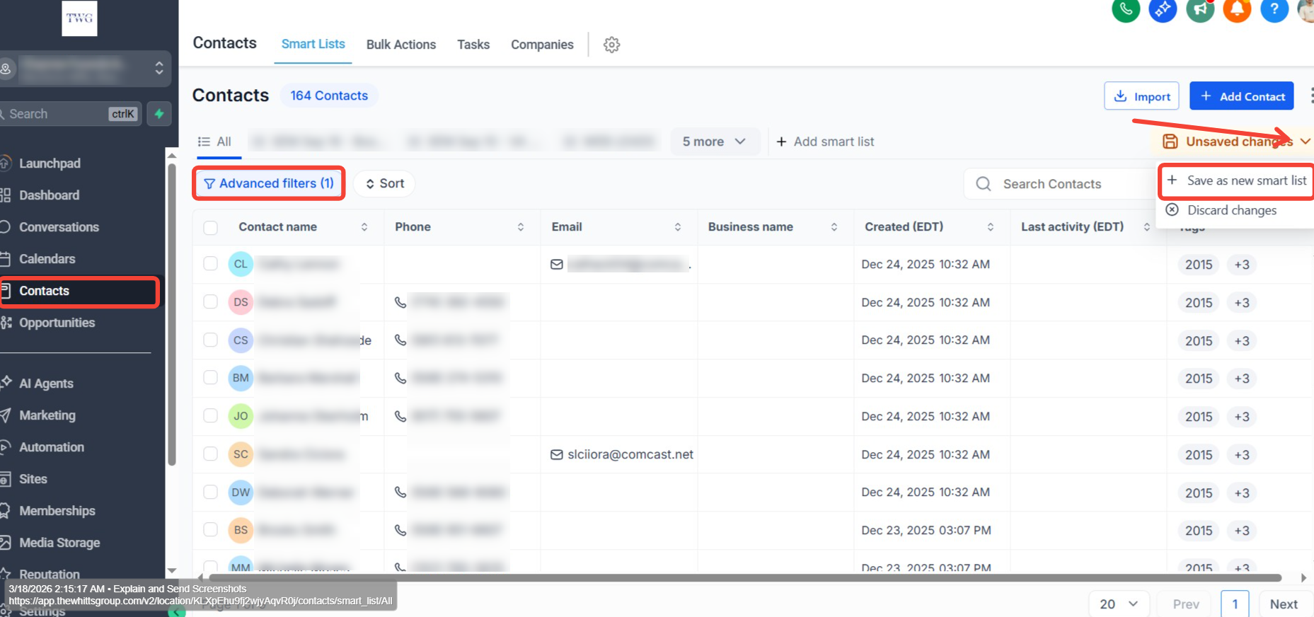 Save as New Smart List — Screenshot