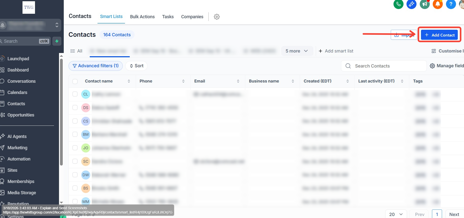 Add Contact Button — Screenshot