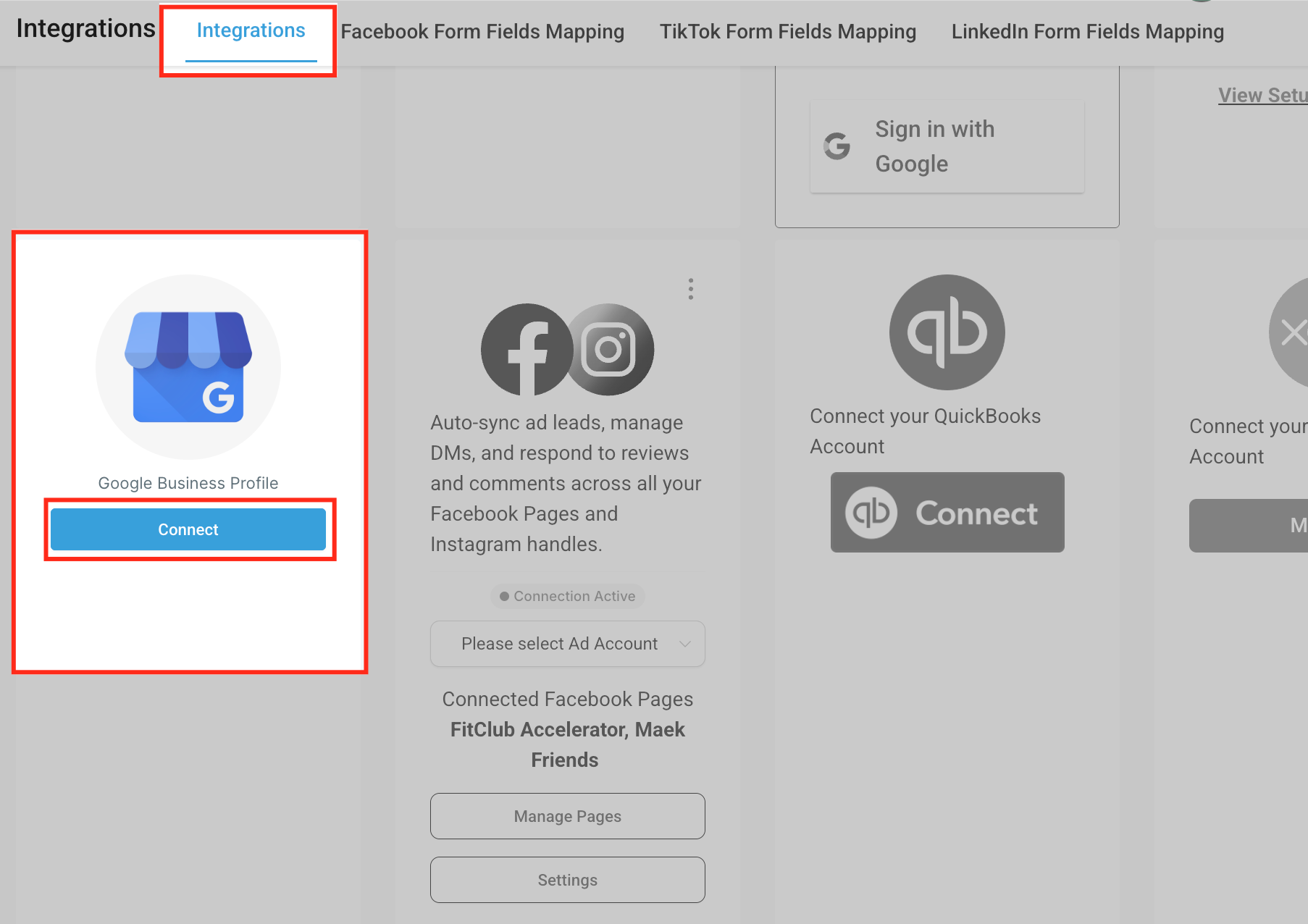 Select GBP Integration — Desktop Screenshot