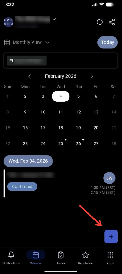 New Appointment Button Mobile Screenshot