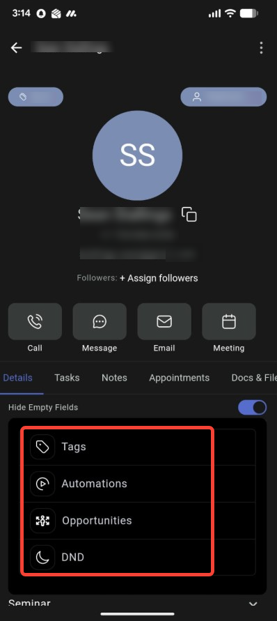 Quick Actions Menu Mobile Screenshot