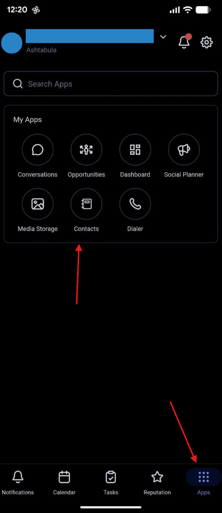 Apps Menu Mobile Screenshot