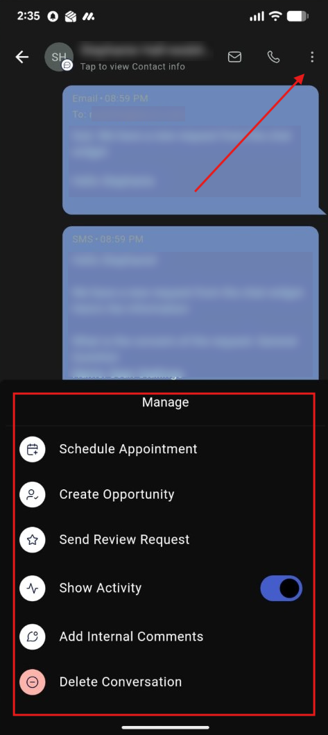 Quick Actions Menu Mobile Screenshot