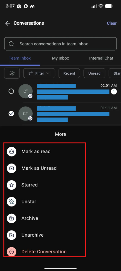 Chat List Bulk Actions Mobile Screenshot