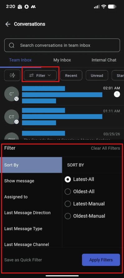 Filter Options Mobile Screenshot