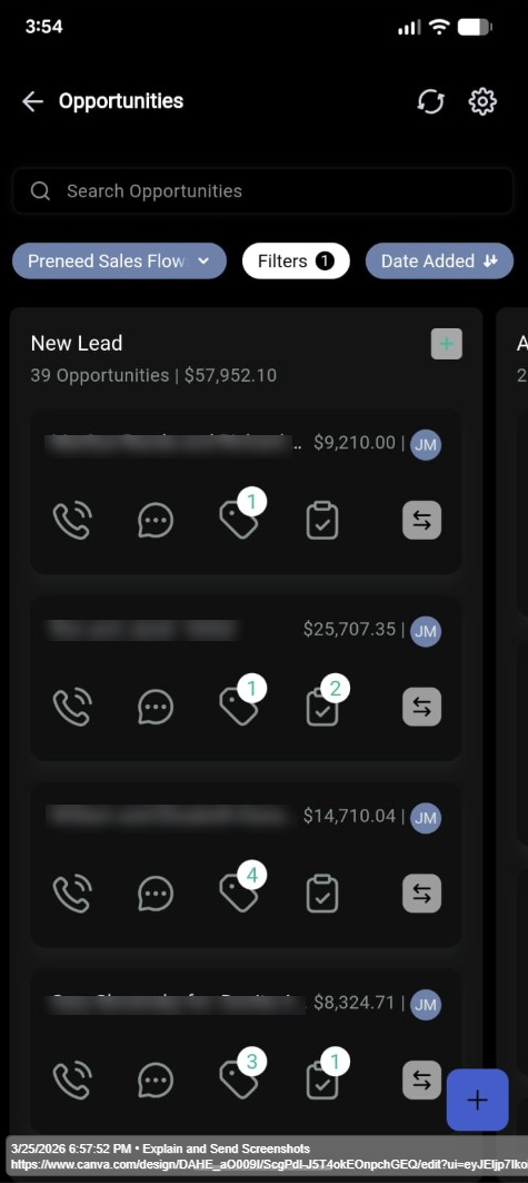 Pipeline Stages with Opportunity Cards Mobile Screenshot