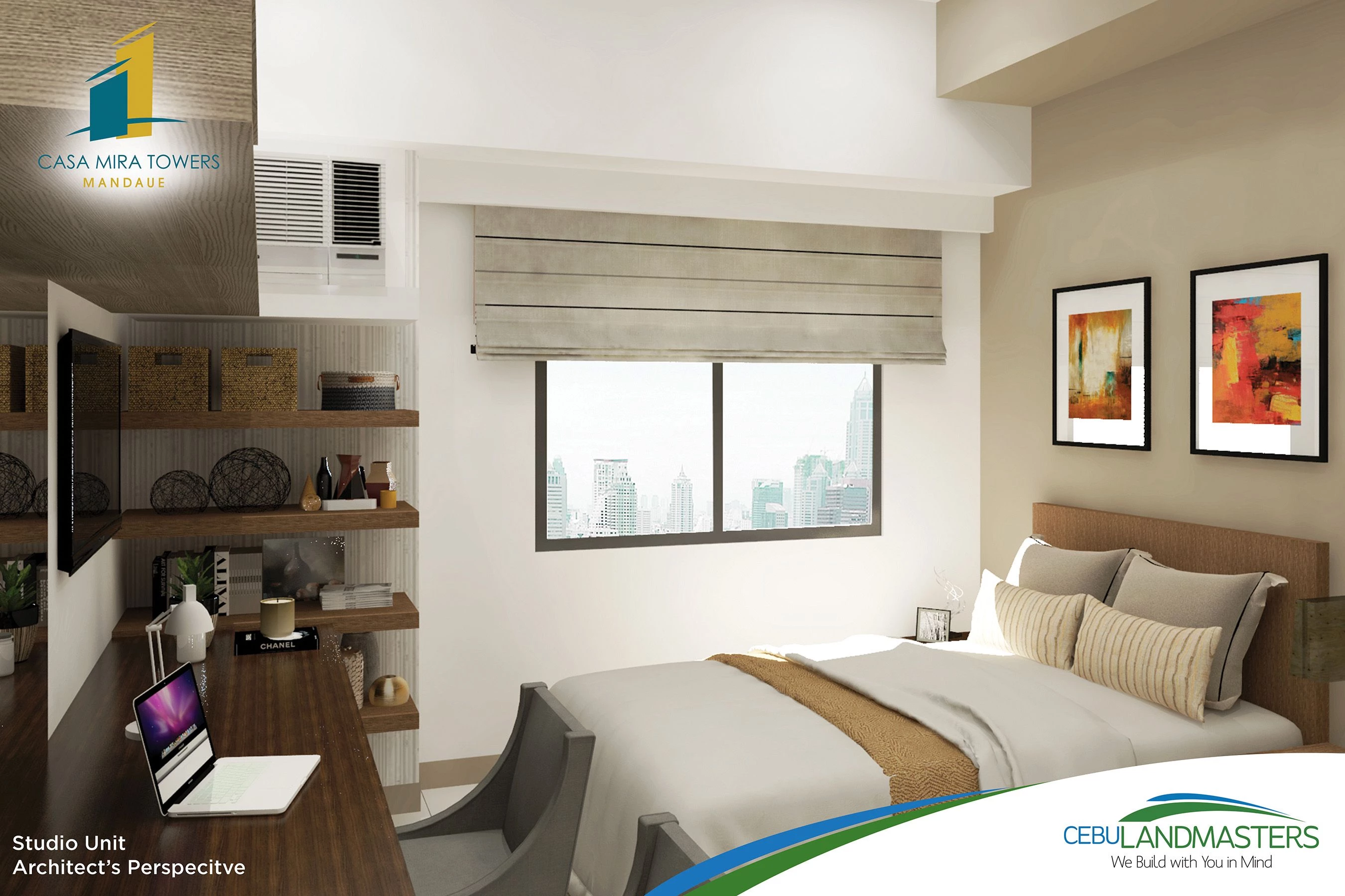 Architectural perspective of a studio condominium interior at Casa Mira Towers Mandaue