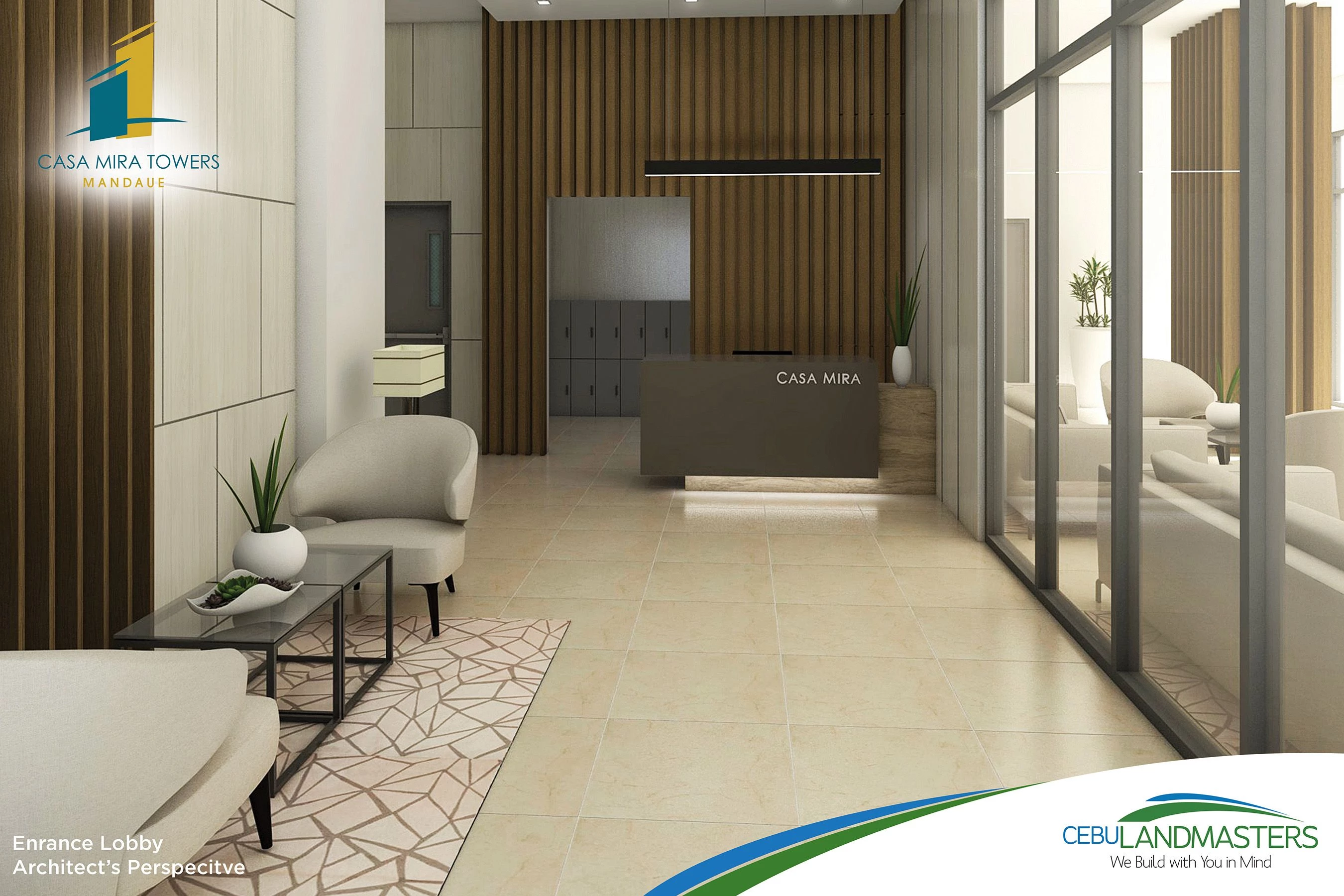 Architectural perspective of the entrance lobby at Casa Mira Towers Mandaue