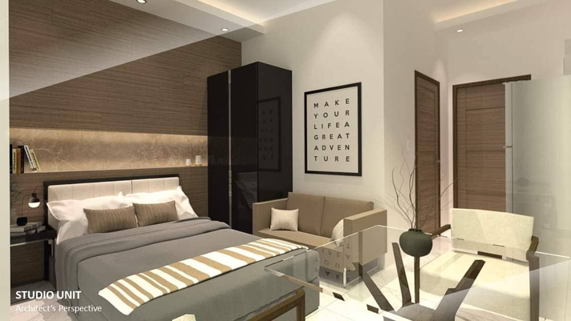 Architectural perspective of a Mivela Garden Residences studio unit with balcony