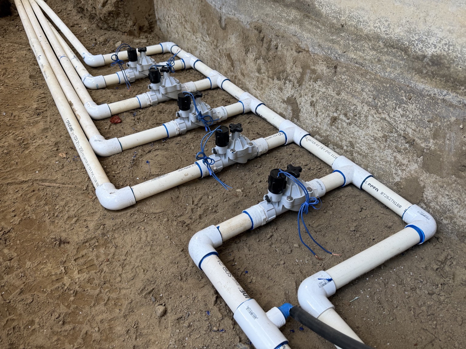 Irrigation valve manifold installed for a new sprinkler system