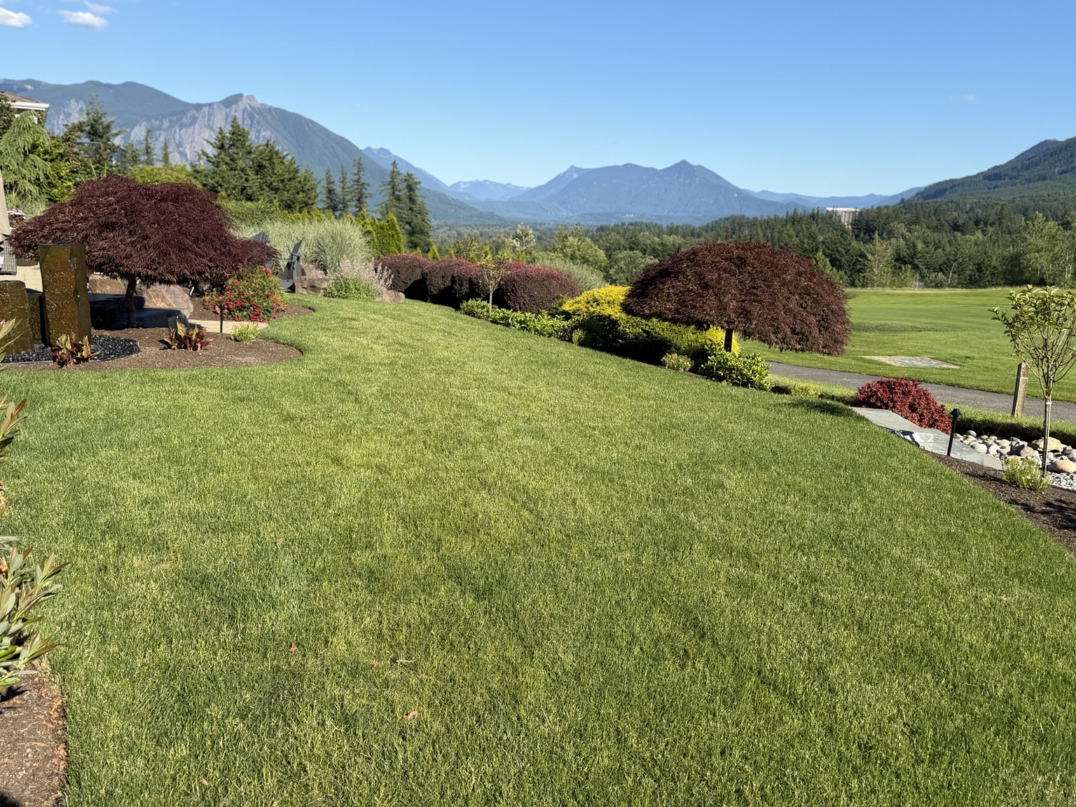 Finished yard renovation with mountain view, East King County, WA