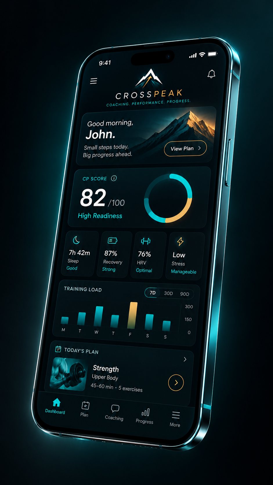 Blurred preview of the upcoming CrossPeak Performance app