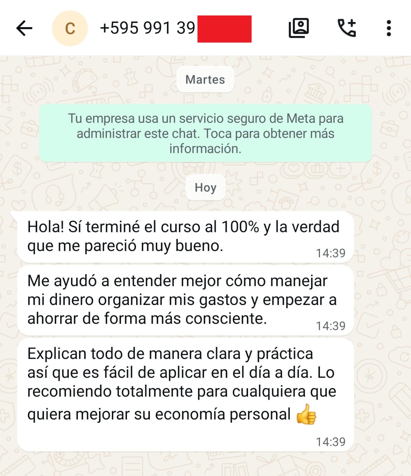 Testimonio C — completó 100% y recomienda