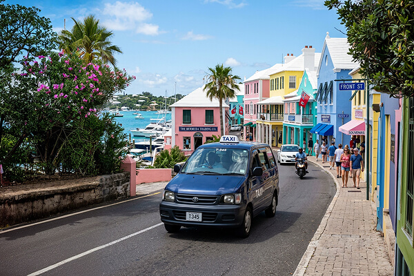 Bermuda taxi in the colourful streets of Hamilton