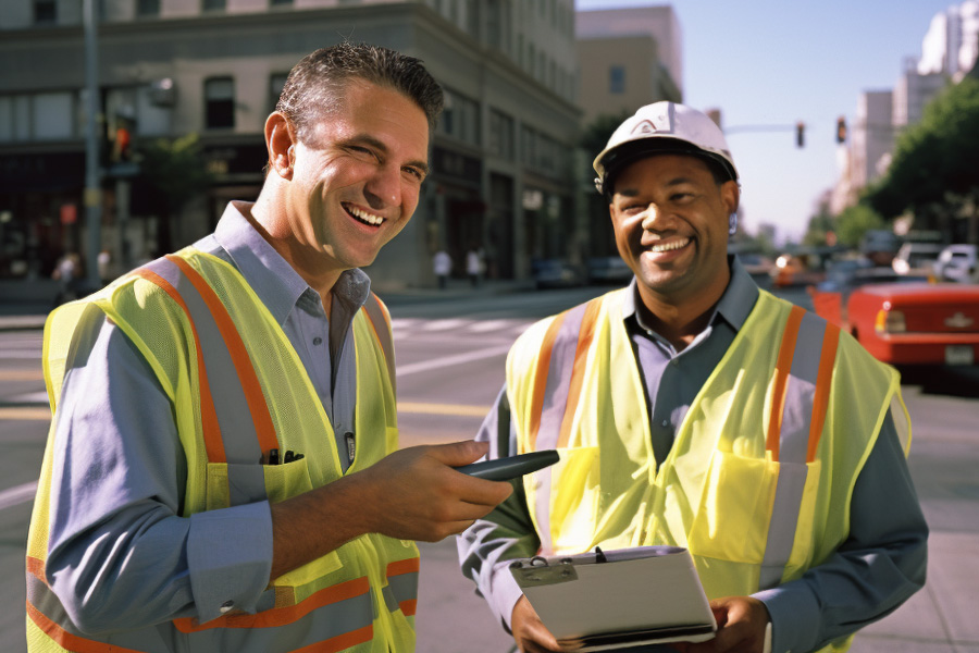 Traffic engineers in the field