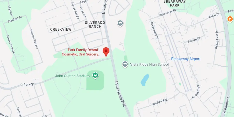 Map showing Park Family Dental at 111 N Vista Ridge Blvd, Cedar Park, TX 78613