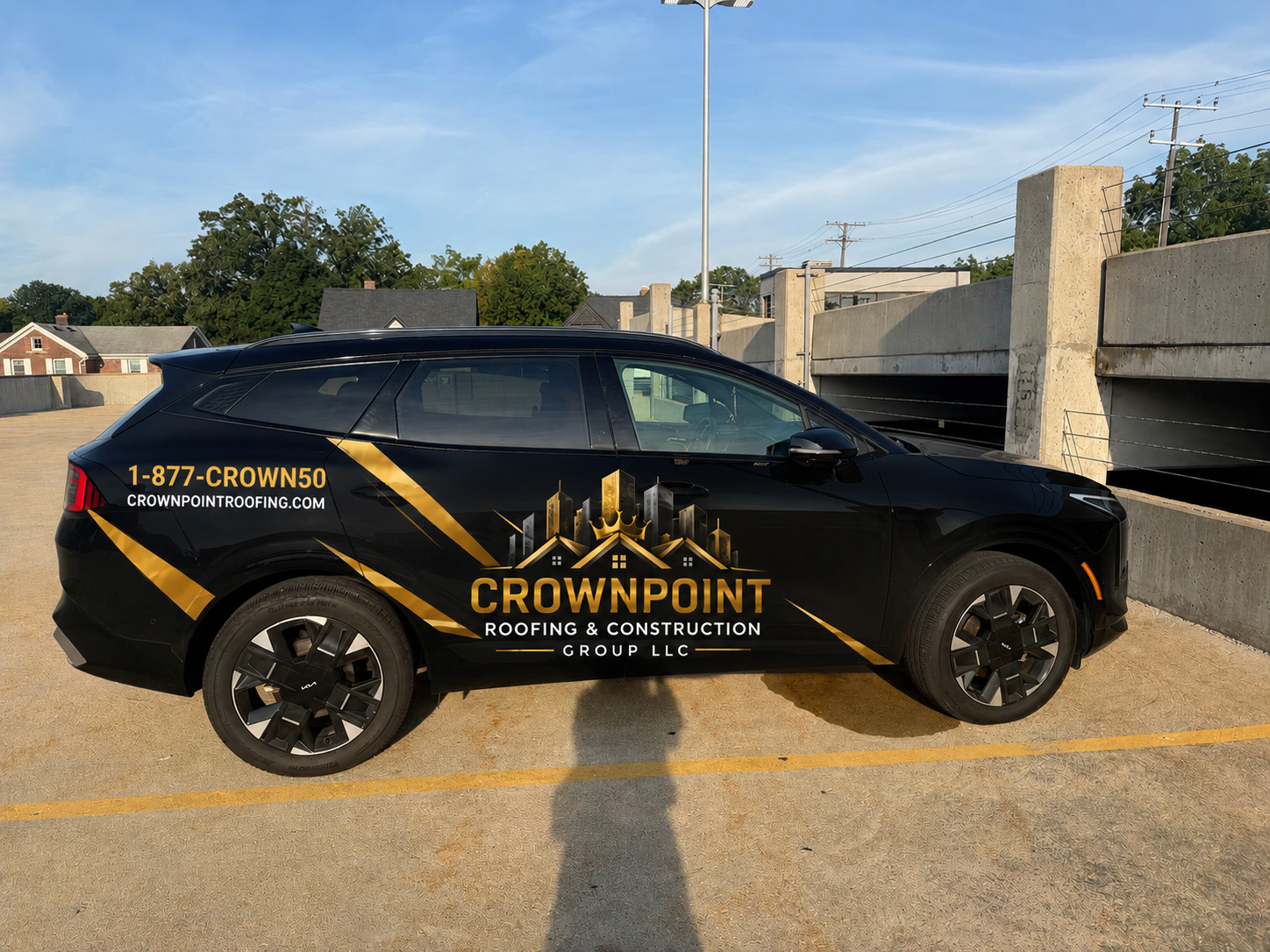 A CrownPoint Roofing and Construction Group company vehicle.