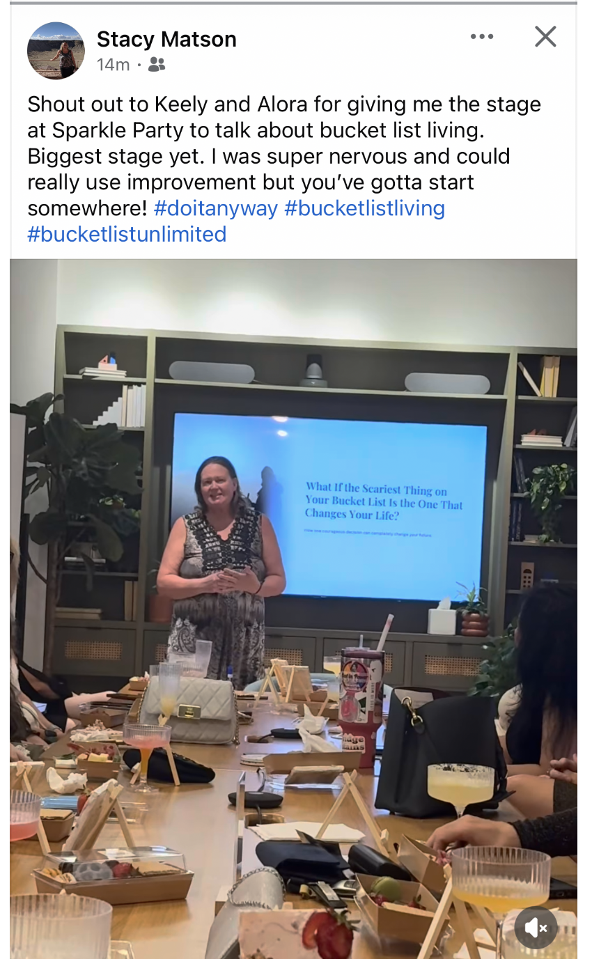 Stacy Matson’s original post thanking Keely and Alora for the opportunity to speak