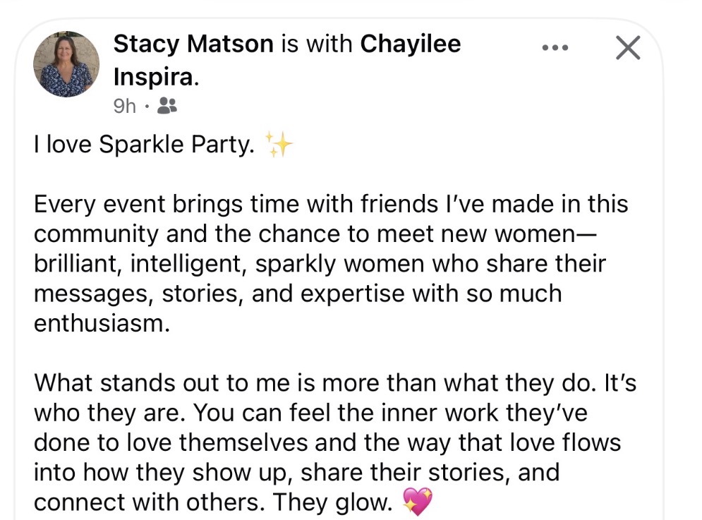 Stacy Matson’s original post about the friendships and community at Sparkle Party