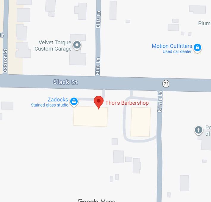 Map showing Thor's Barbershop at 819 Slack Street, Pea Ridge, AR