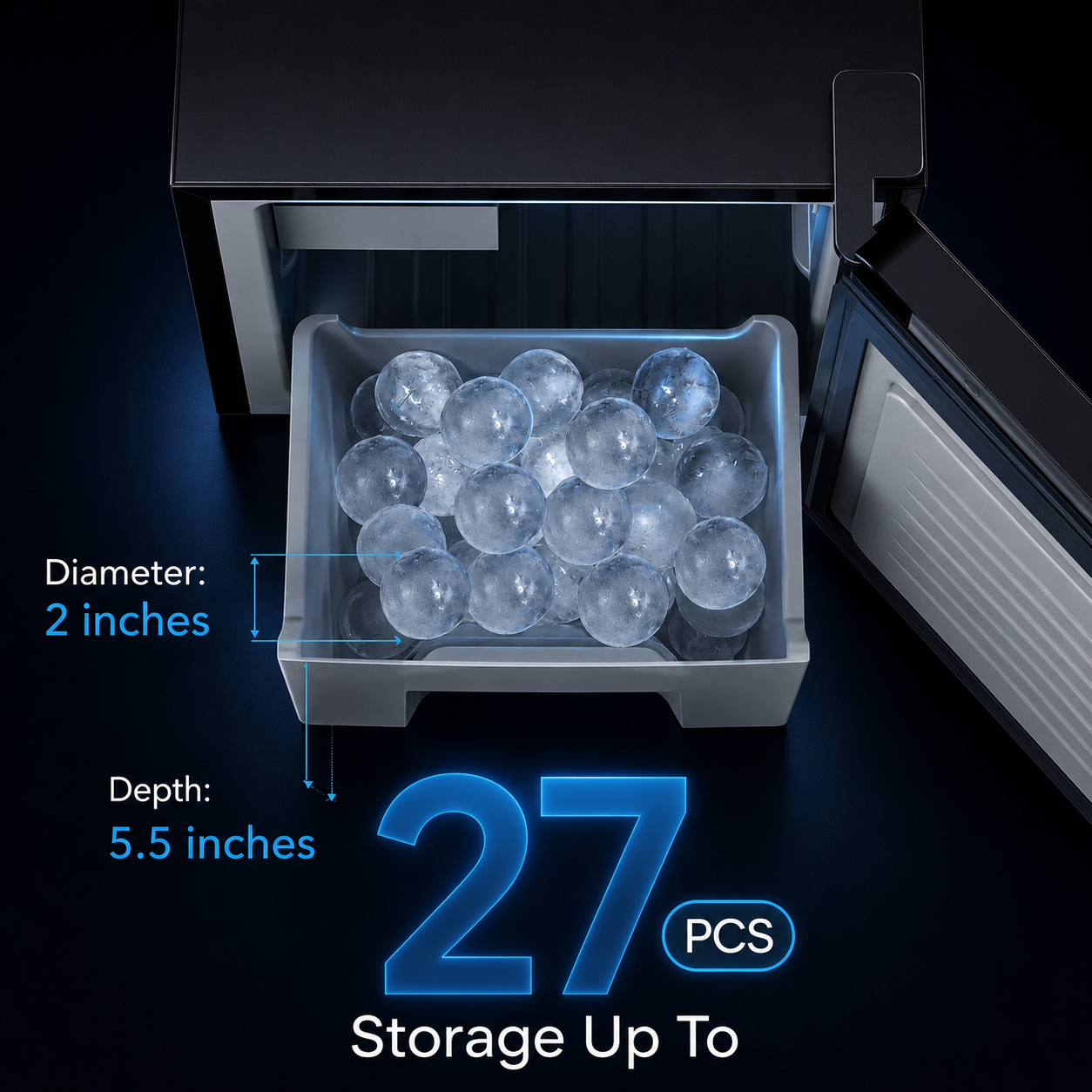 KB4 sphere ice storage showing 2-inch ice balls and storage capacity