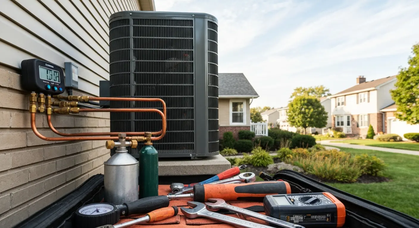 AC repair technician at work