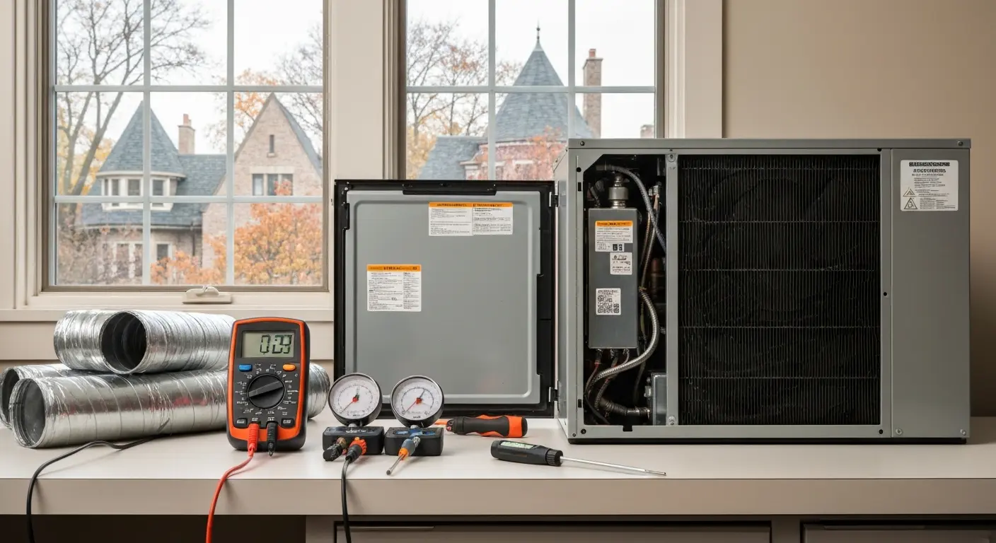 Technician performing HVAC maintenance