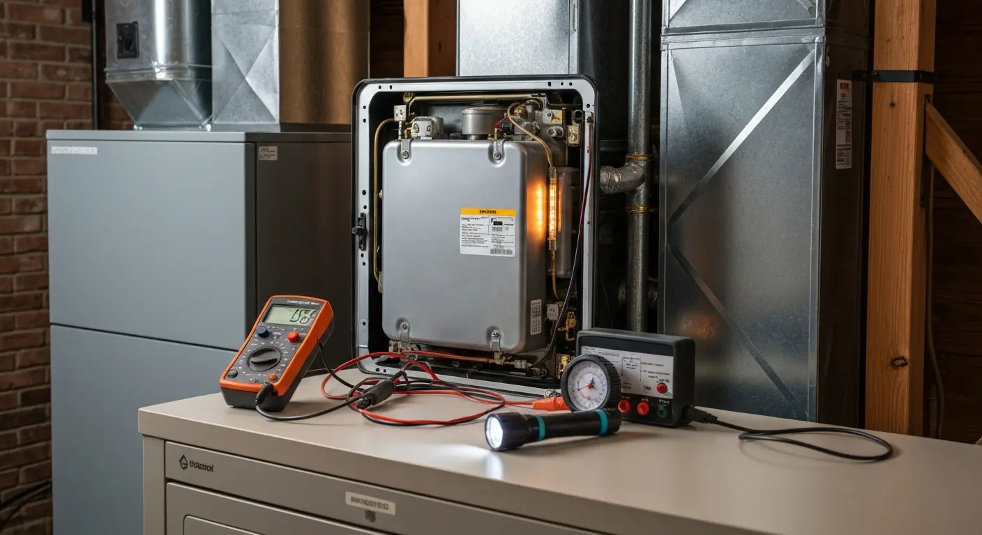 HVAC technician inspecting furnace