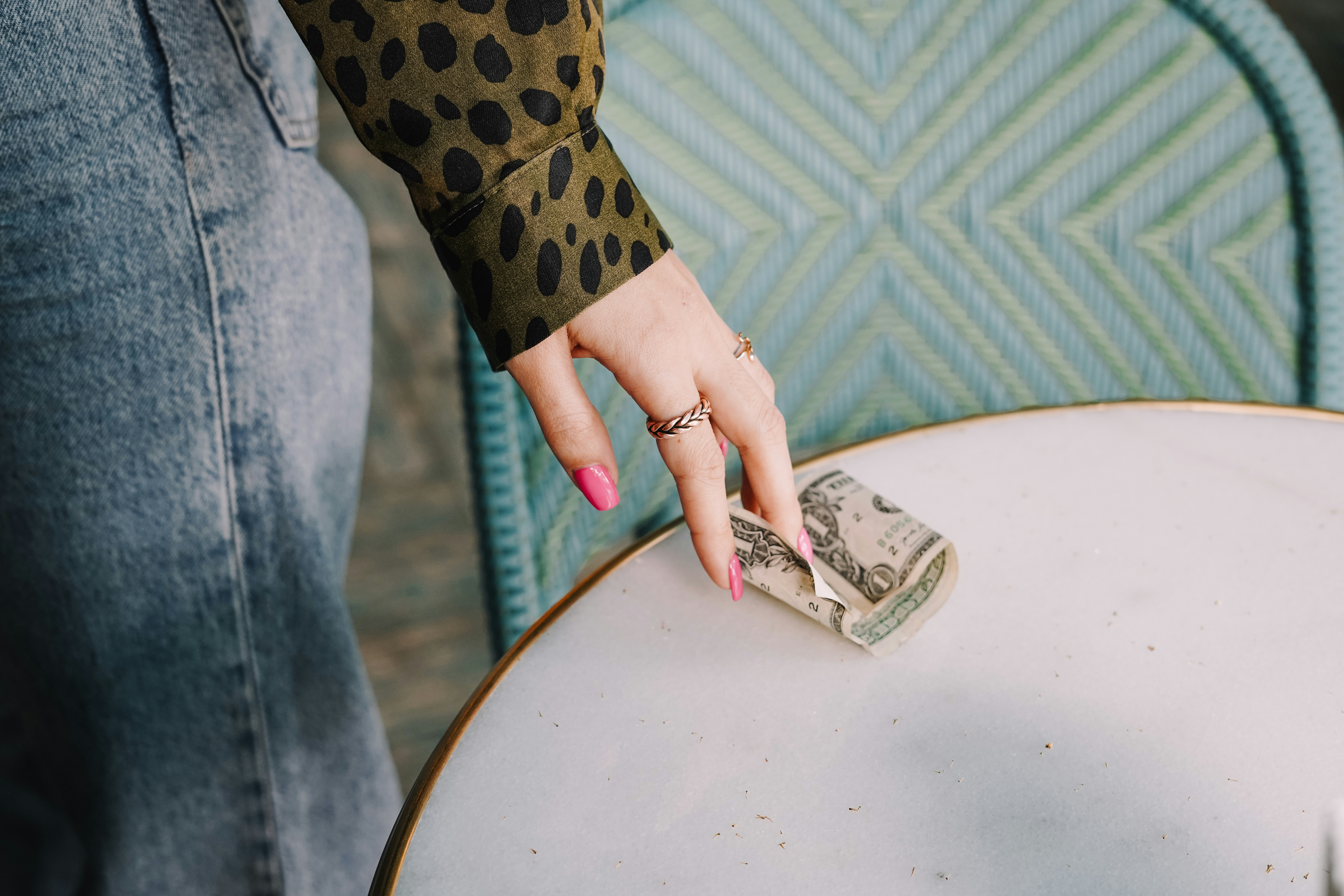 Woman leaving tip