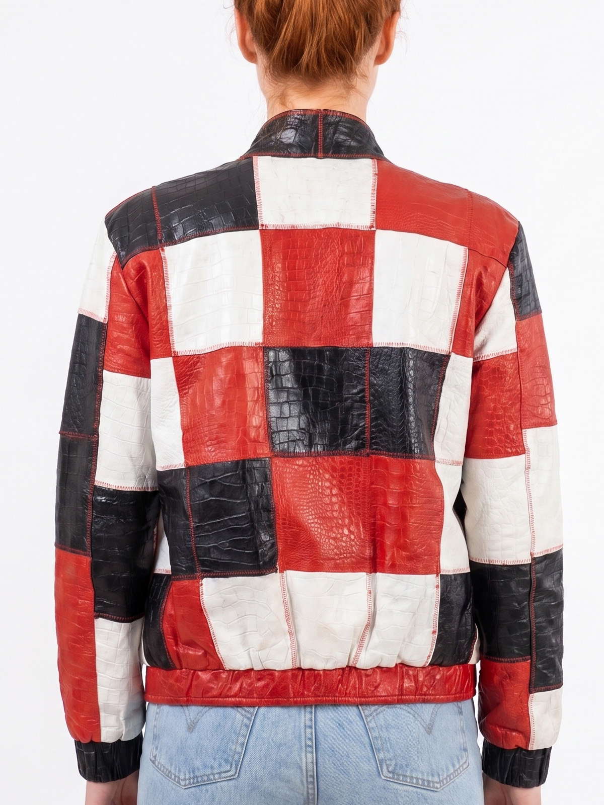 Bomber cuero trozos roja 2 - The Origin Ibiza