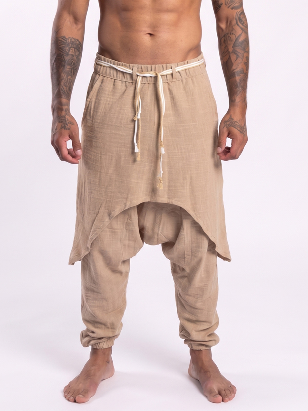 Pantalón Bagui con sobrefalda beige 2 - The Origin Ibiza