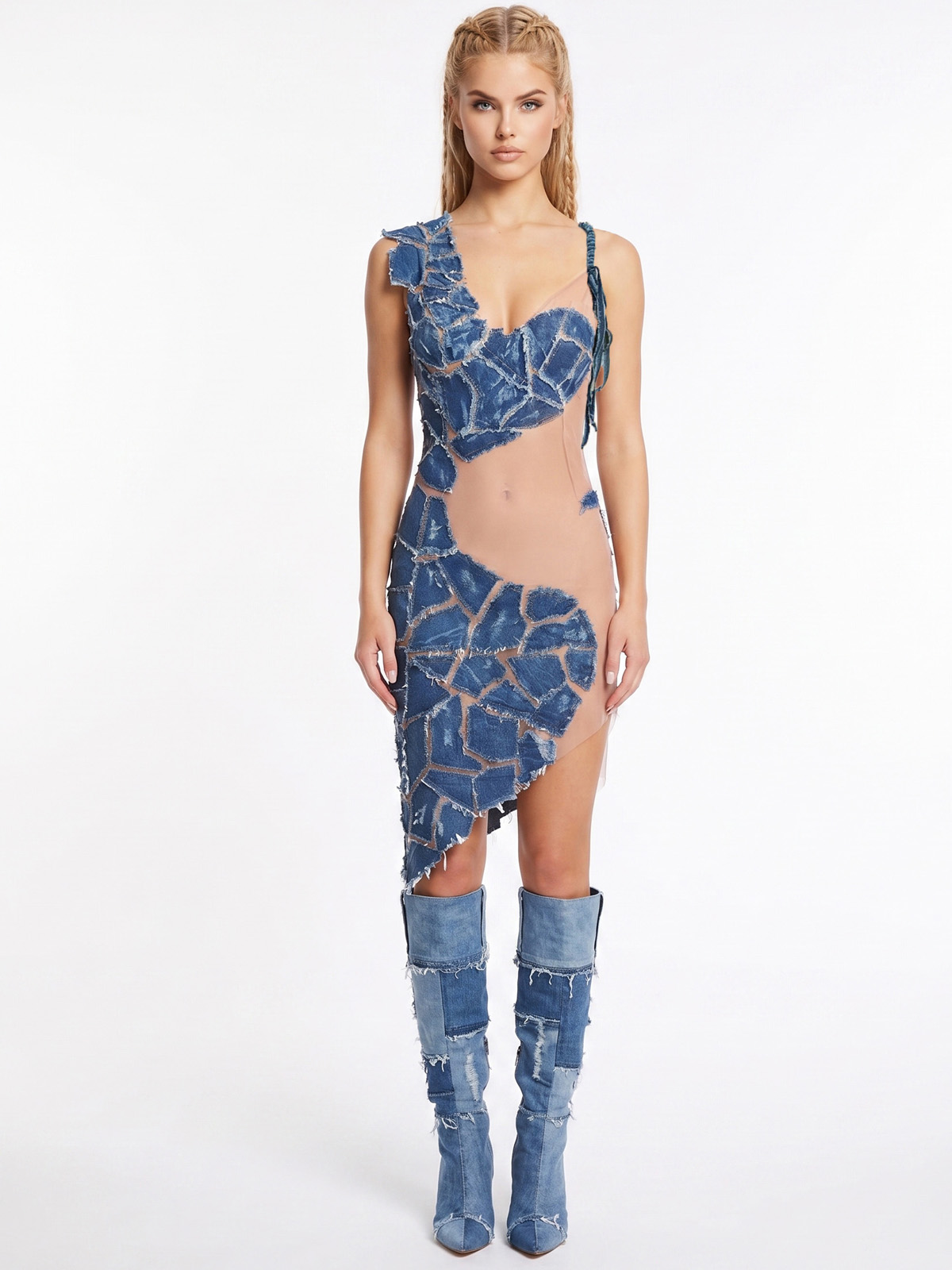 Vestido transparente denim
