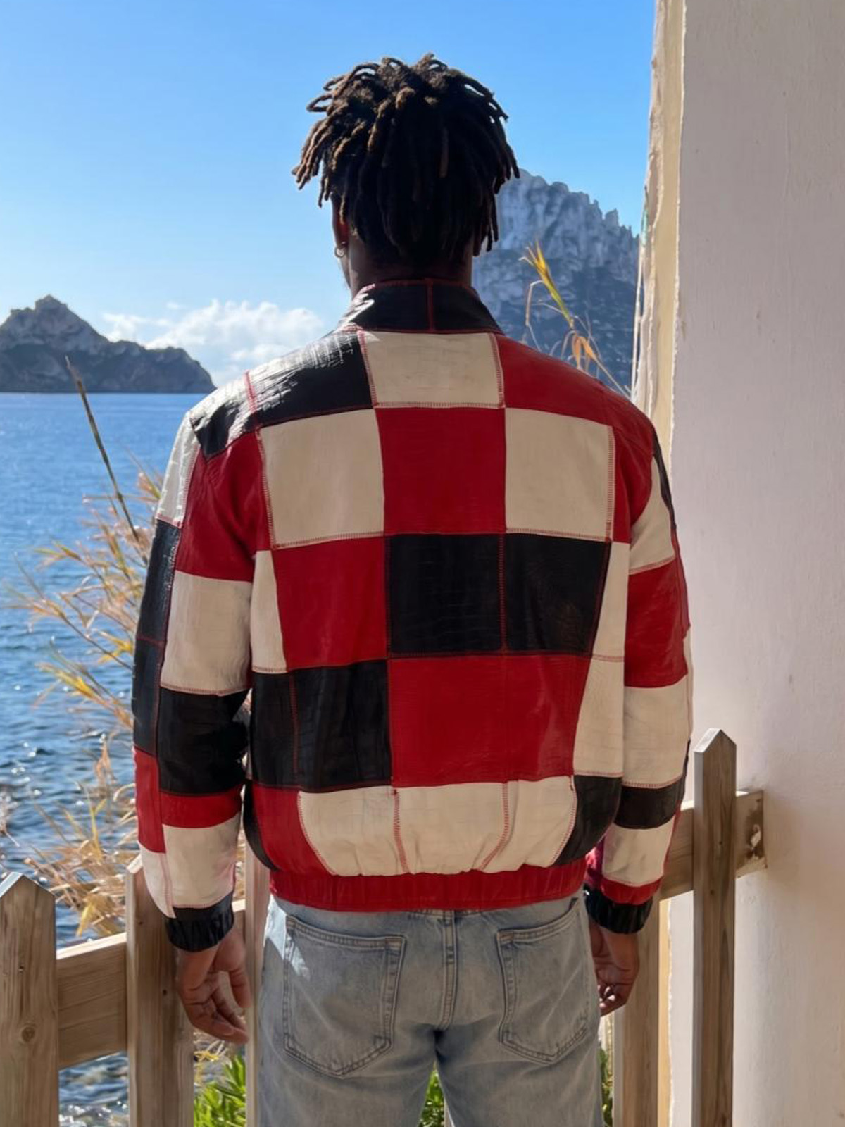 Bomber cuero trozos roja 6 - The Origin Ibiza