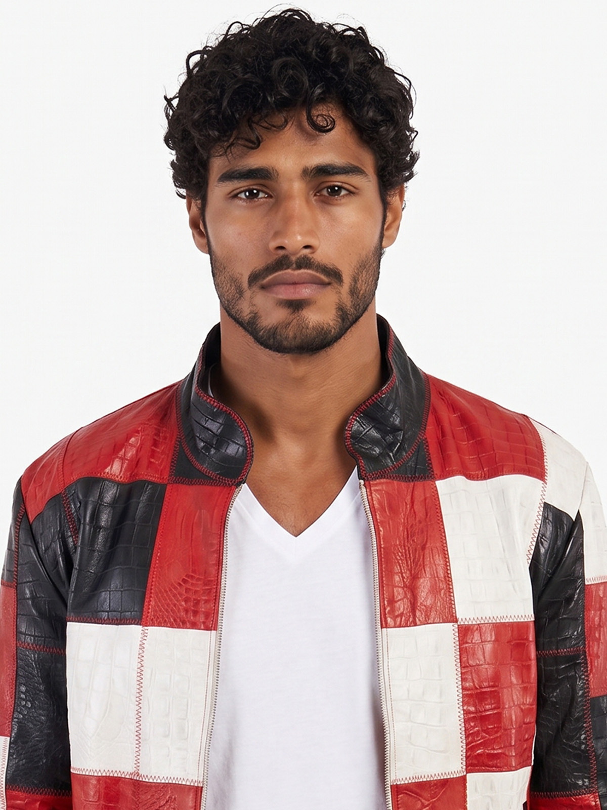 Bomber cuero trozos roja 2 - The Origin Ibiza