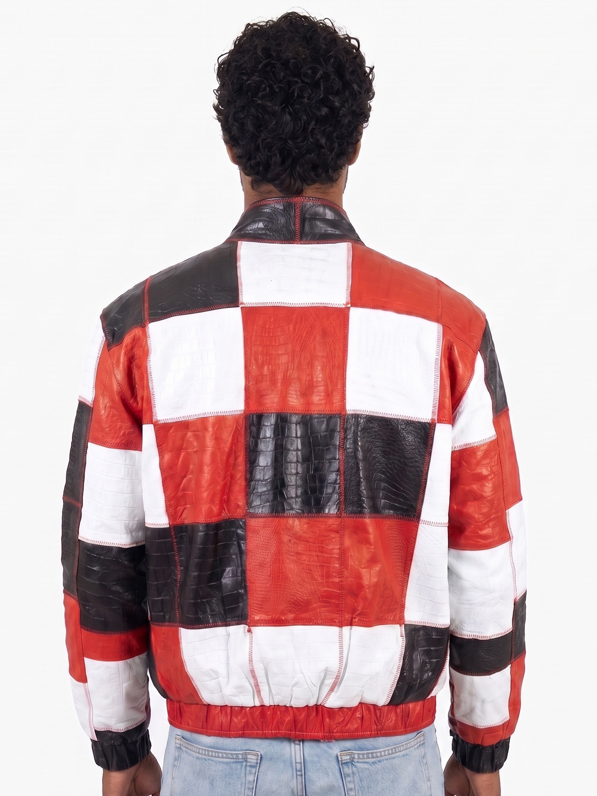 Bomber cuero trozos roja 3 - The Origin Ibiza