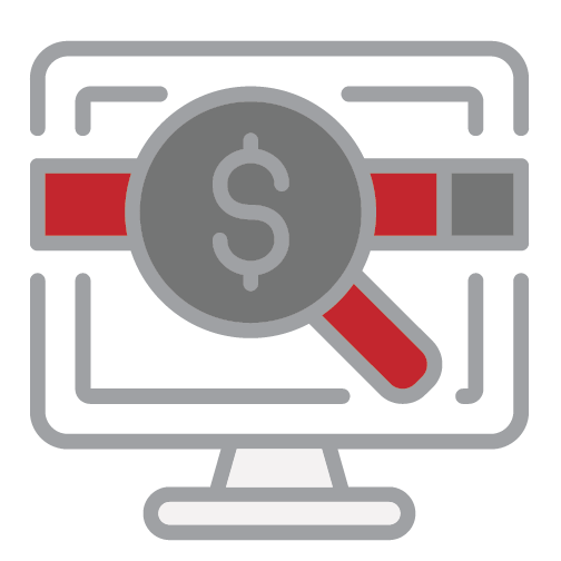Magnifying glass with a dollar sign on the computer icon