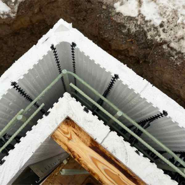 Insulated concrete form foundation with rebar on a Farwes job
