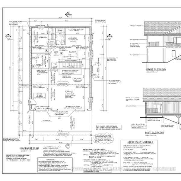 Basement plan and elevations for the Beech Street home