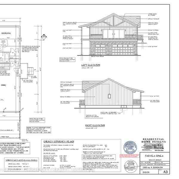 Farwes Homes elevation sheet for the 1500 square foot bungalow