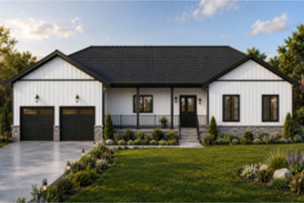 Coming soon Farwes bungalow render in white board and batten