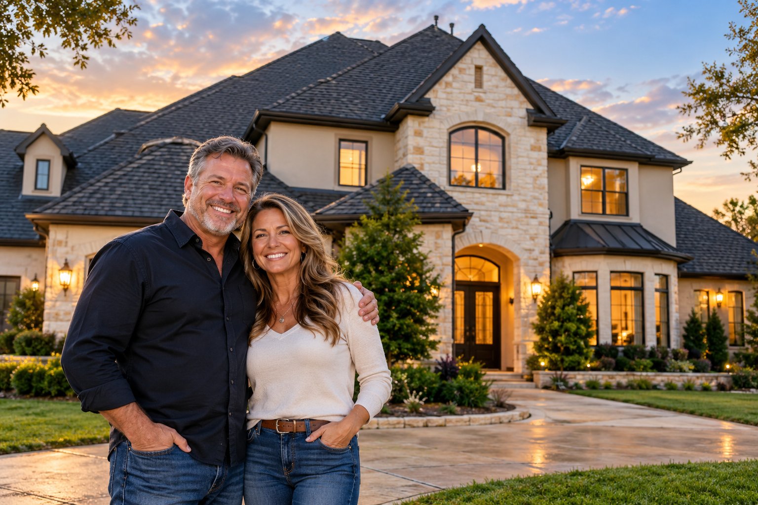 Homeowners in front of their new roof