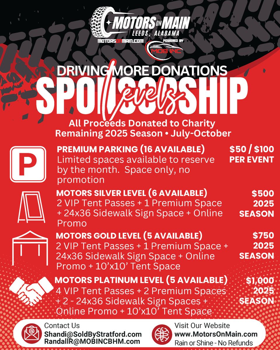 Motors on Main sponsorship levels flyer